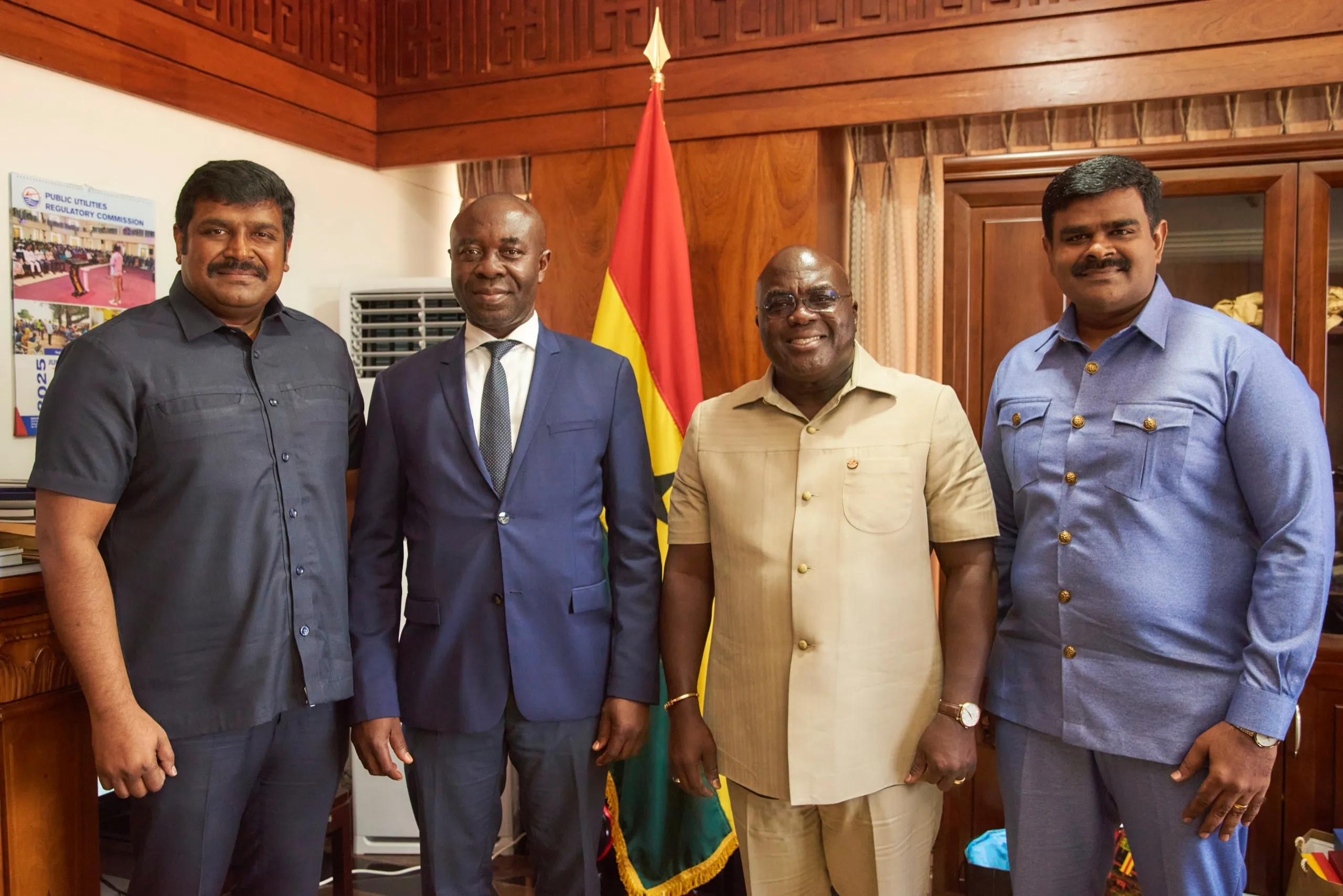 Chief of Staff Julius Debrah with James Kwame Rajamani, James Rajamani, James Gnanaraj Rajamani, and Immanuel Rajamani of Kingdom Exim